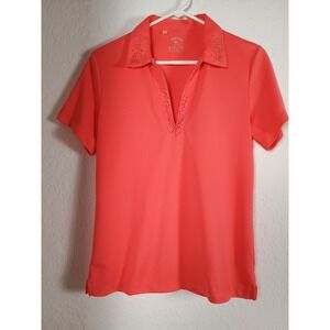 Monterey Club Women's Medium M Coral Pink Short Sleeve Golf Polo‎ Shirt...